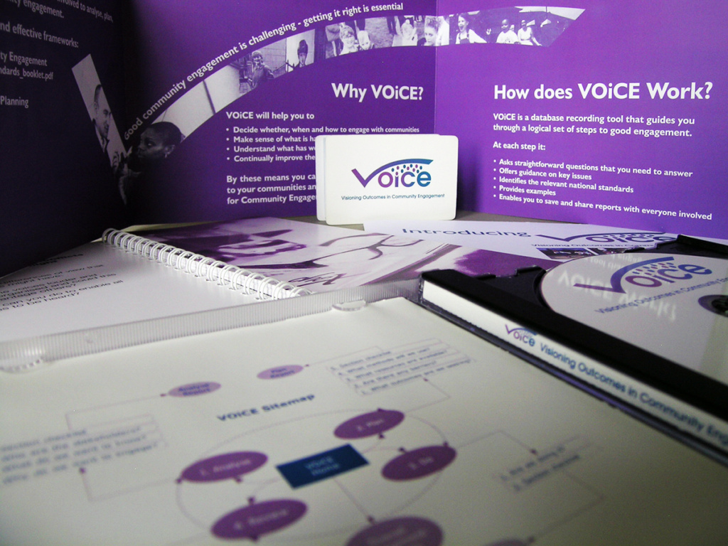 Range of VOiCE printed material with graphic