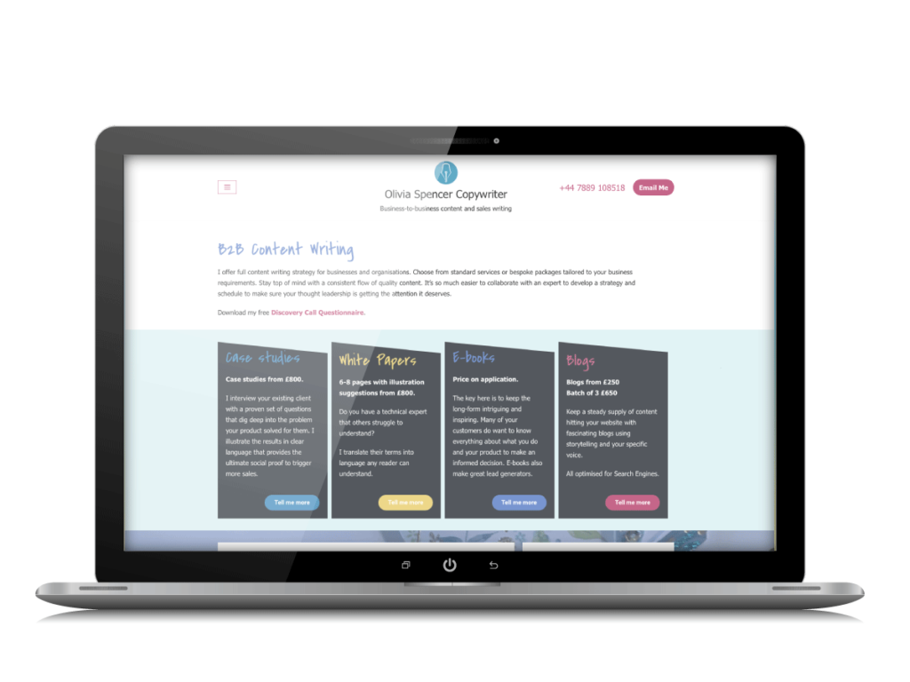 Olivia Spencer Copywriter website services page