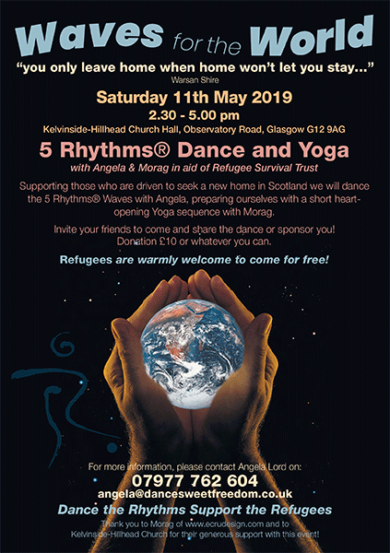 Flyer for 5 Rhythm dance Waves for the World